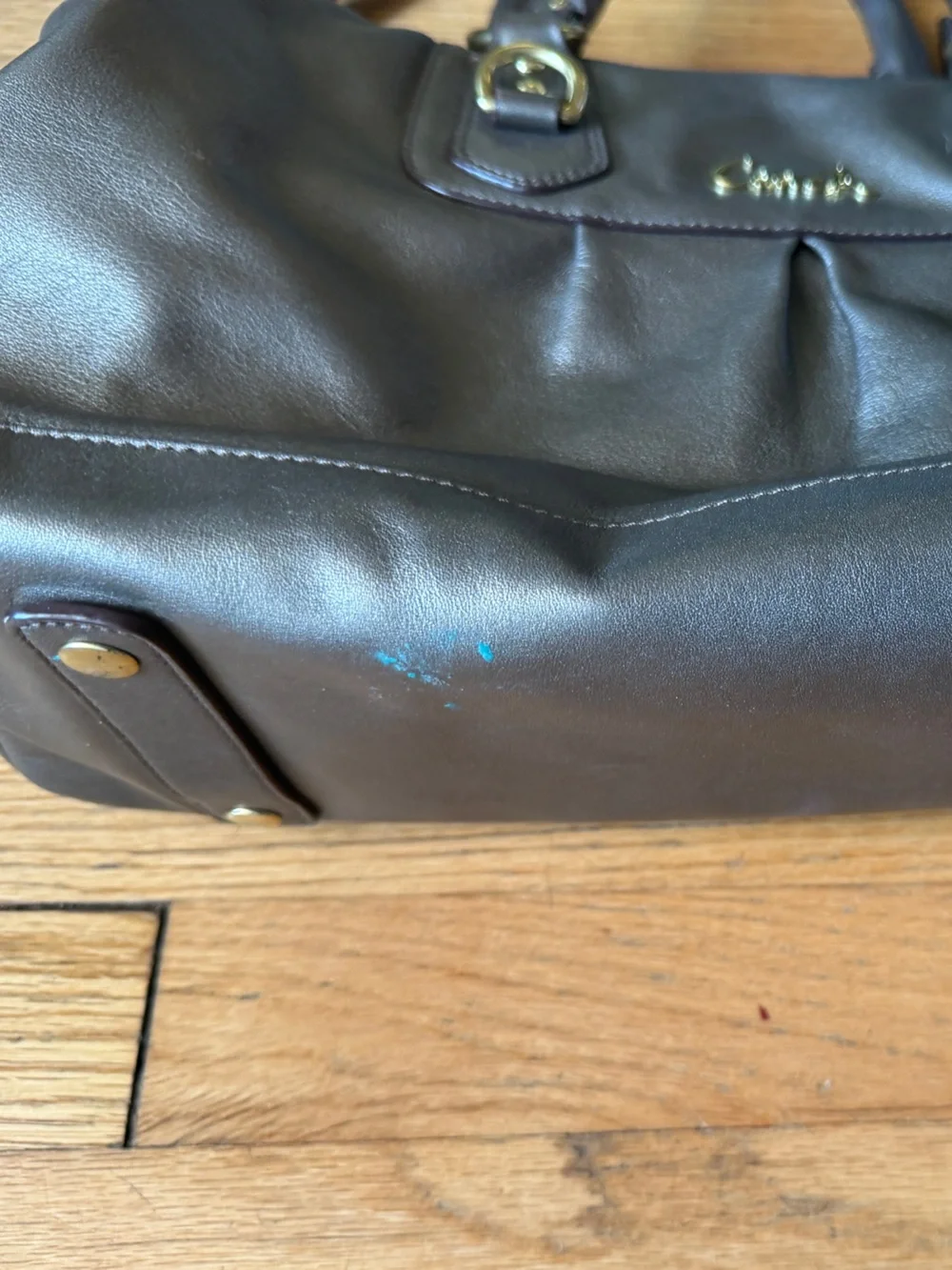 Coach Metallic Charcoal Leather Satchel with Detachable Strap - Picture 5 of 7